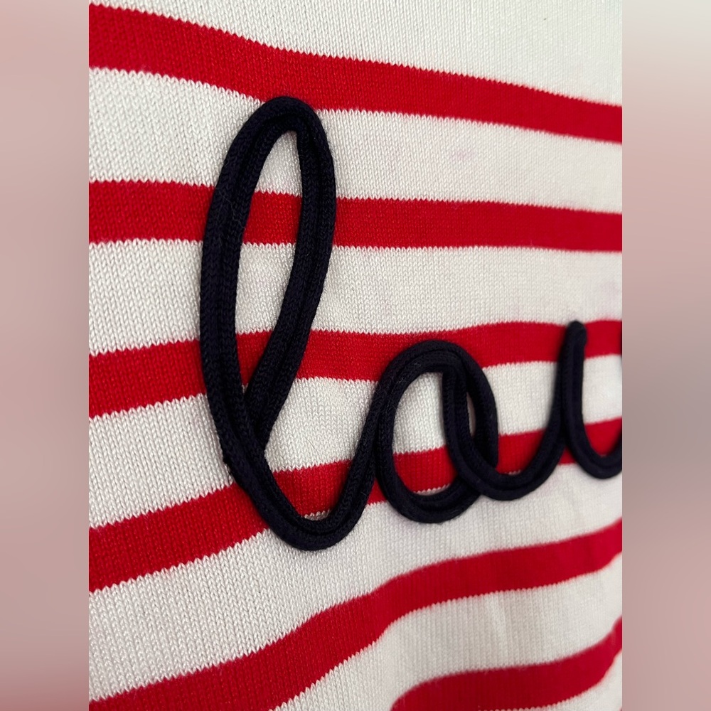 Marled LOVE Sweater Red Stripe White Crewneck Pullover Size Medium - Picture 6 of 11